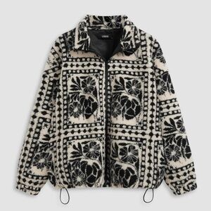 Cider Printed Fleece Coat Jacket 3X Plus Size Black / Cream
